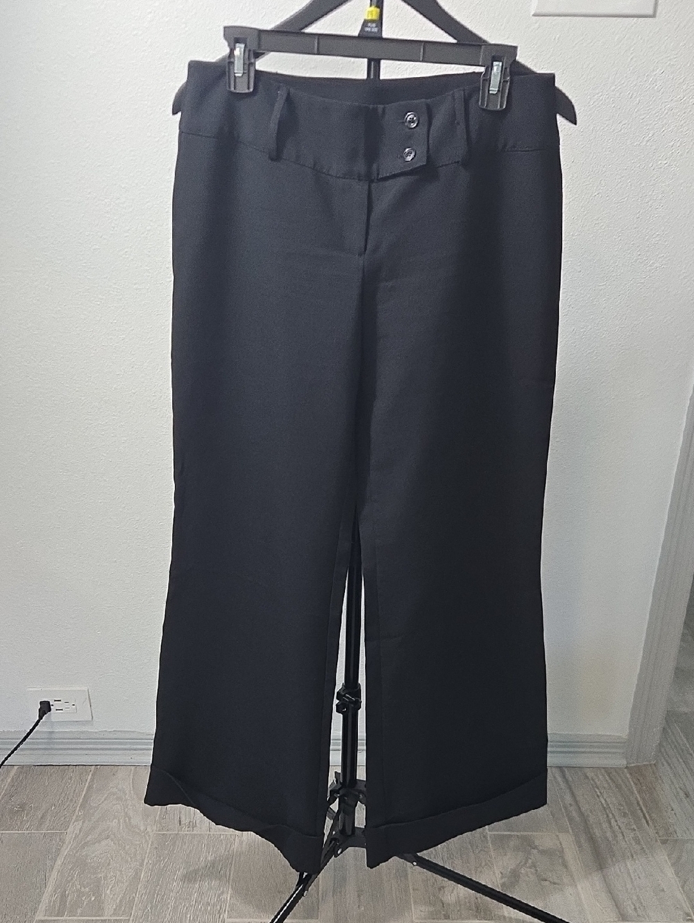 Wide-Leg Black Dress Pants with Button Waist